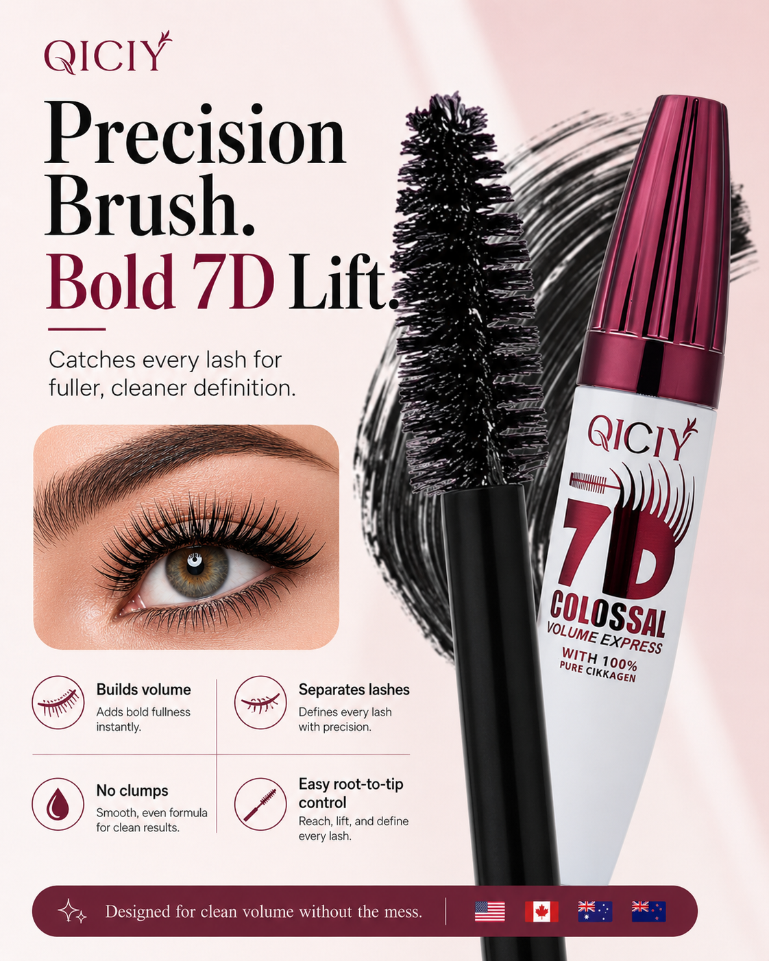 ✨ QICIY-7D Waterproof Mascara – Extreme Volume, Lifted Curl & All-Day Smudge-Proof Wear