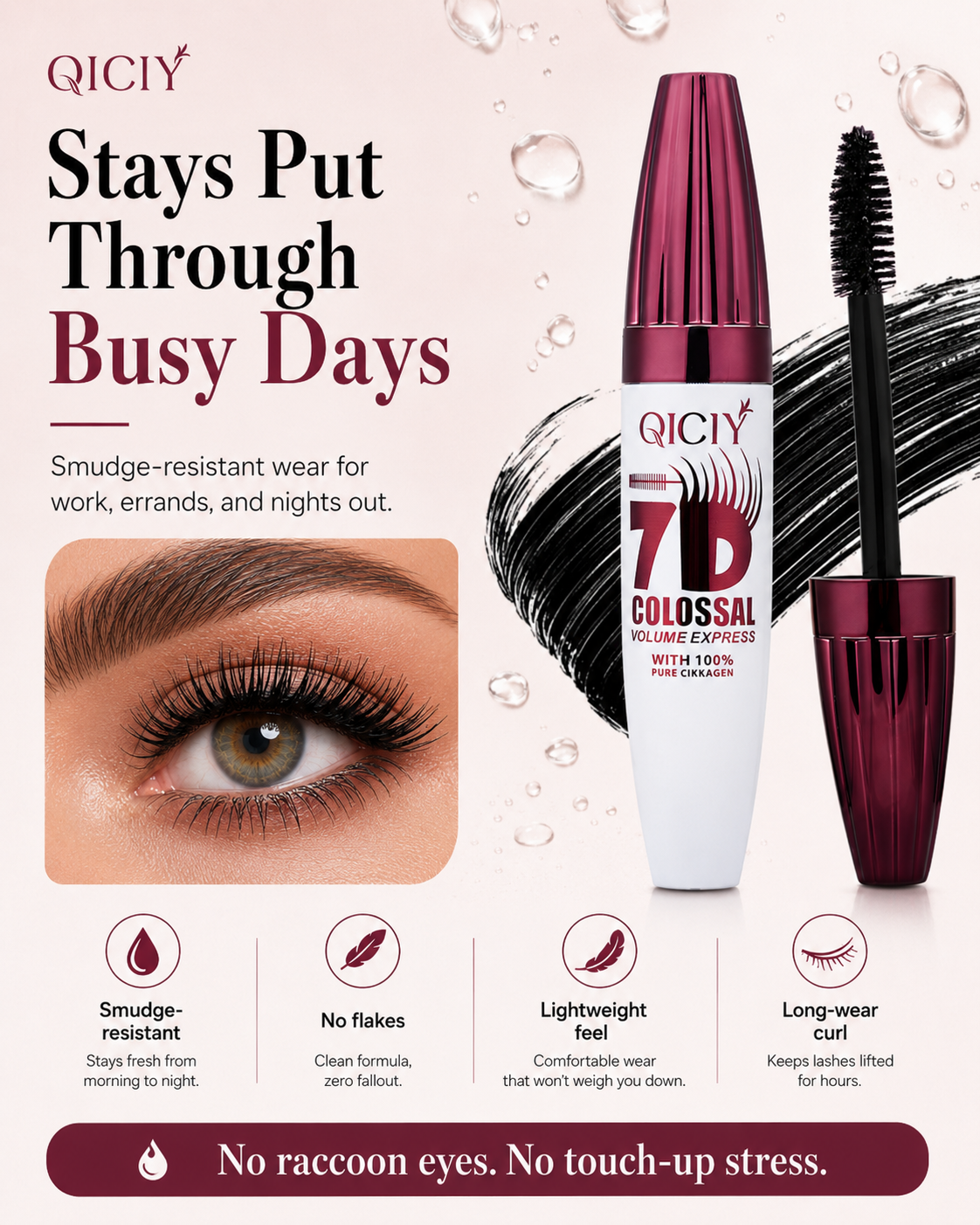 ✨ QICIY-7D Waterproof Mascara – Extreme Volume, Lifted Curl & All-Day Smudge-Proof Wear