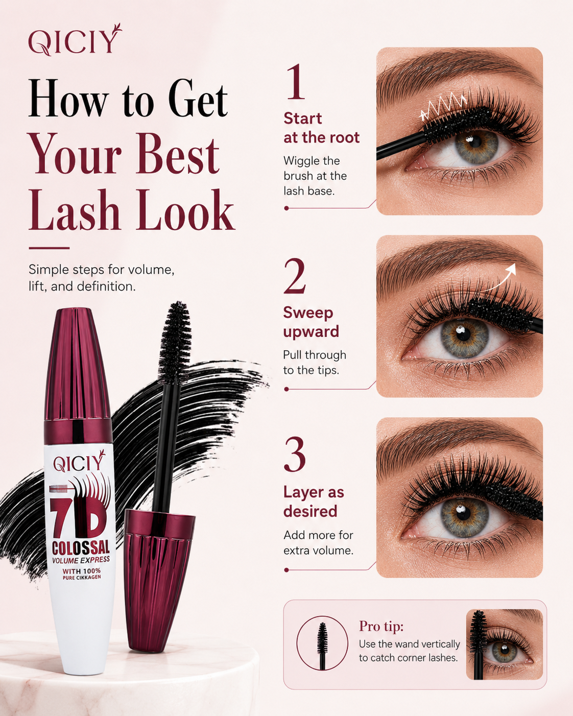 ✨ QICIY-7D Waterproof Mascara – Extreme Volume, Lifted Curl & All-Day Smudge-Proof Wear
