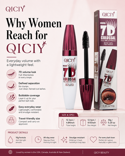 ✨ QICIY-7D Waterproof Mascara – Extreme Volume, Lifted Curl & All-Day Smudge-Proof Wear