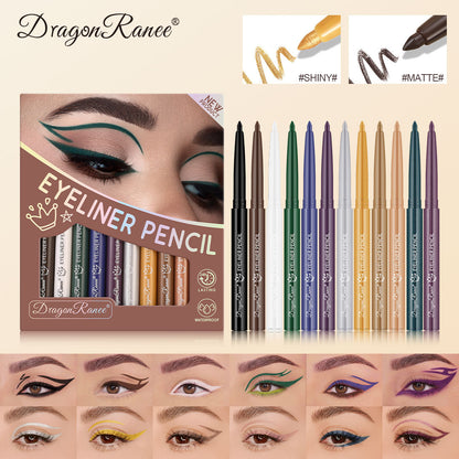 12-Color Waterproof Eyeliner Pencil Set