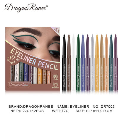 12-Color Waterproof Eyeliner Pencil Set